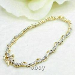 Bracelet cadeau pour femme en plaqué or jaune 14 carats avec diamants simulés ronds de 7 carats