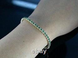 Bracelet de tennis en émeraude verte simulée de coupe ronde de 10 ct plaqué or blanc 14K