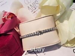 Bracelet de tennis en or blanc 14 carats plaqué, diamant de laboratoire taillé en fleur de 5 carats.