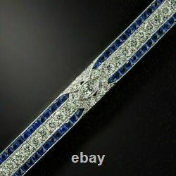 Bracelet de tennis en or blanc plaqué 9 carats 14 carats, coupe ronde, diamant simulé et saphir