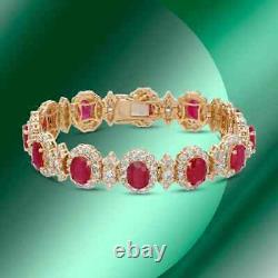 Bracelet de tennis en or jaune plaqué 14 carats avec rubis rouge simulé de coupe ovale de 8,39 carats