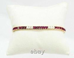Bracelet de tennis en rubis rouge simulé taillé en princesse de 9,29 carats plaqué or jaune 14 carats