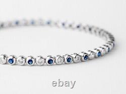 Bracelet de tennis en saphir bleu et diamants ronds créés en laboratoire, plaqué or blanc 14K