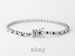 Bracelet de tennis en saphir bleu et diamants ronds créés en laboratoire, plaqué or blanc 14K