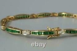 Bracelet de tennis plaqué or 14 carats avec diamants en émeraude verte créés en laboratoire