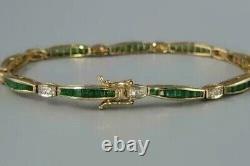 Bracelet de tennis plaqué or 14 carats avec diamants en émeraude verte créés en laboratoire