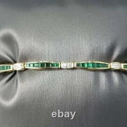 Bracelet de tennis plaqué or 14 carats avec diamants en émeraude verte créés en laboratoire