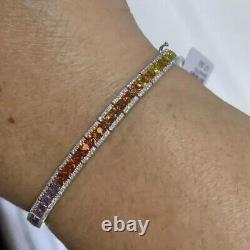 Bracelet de tennis plaqué or blanc 14K avec saphir arc-en-ciel taille princesse de 15,60 ctw