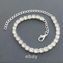 Bracelet de tennis pour femme avec diamants de laboratoire taillés en rond de 10 carats, plaqué or blanc 14 carats.