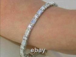 Bracelet de tennis pour femme en diamant simulé taillé en baguette de 12 ct plaqué or blanc 14K