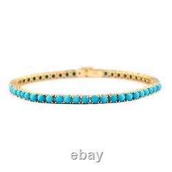 Bracelet de tennis pour femmes en or jaune 14 carats plaqué et turquoise coupée ronde de 3 carats créée en laboratoire