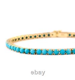 Bracelet de tennis pour femmes en or jaune 14 carats plaqué et turquoise coupée ronde de 3 carats créée en laboratoire