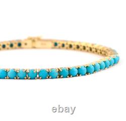 Bracelet de tennis pour femmes en or jaune 14 carats plaqué et turquoise coupée ronde de 3 carats créée en laboratoire