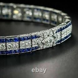 Bracelet de tennis pour homme en saphir créé en laboratoire, taille ronde de 15 carats, en argent 925 plaqué or