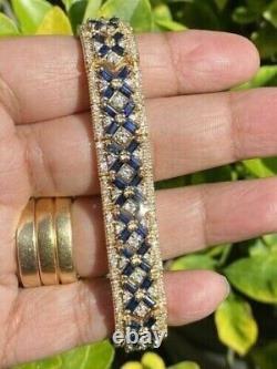 Bracelet de tennis simulé en saphir bleu taillé en baguette de 10 Ct plaqué or jaune 14k