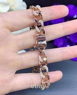 Bracelet en or rose plaqué 14 carats avec 2,00 CT de diamants cubains de Miami créés en laboratoire, 8 13mm.