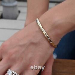 Bracelet jonc pour femme avec diamant rond taillé en laboratoire de 4 carats, plaqué or jaune 14 carats