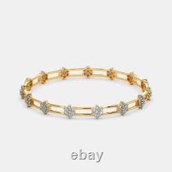 Bracelet jonc pour femme avec diamant synthétique taillé en rond de 3 carats, plaqué or jaune 14 carats