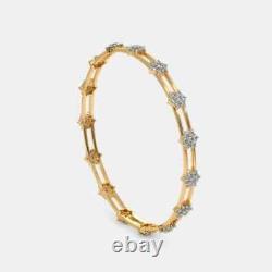 Bracelet jonc pour femme avec diamant synthétique taillé en rond de 3 carats, plaqué or jaune 14 carats