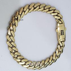 Bracelet monaco en maille cubaine de 8 mm plaqué or jaune 14 carats de 8 pouces avec fermoir en boîte