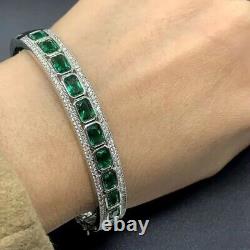 Bracelet rigide Art-déco en émeraude verte et diamant de 12 CTW, plaqué or 14K