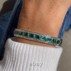 Bracelet rigide Art-déco en émeraude verte et diamant de 12 CTW, plaqué or 14K