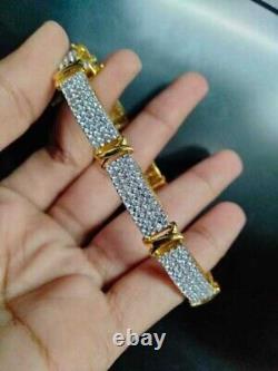 Bracelet traditionnel en or jaune plaqué 14 carats avec diamant simulé fantaisie rond de 5 carats