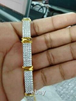 Bracelet traditionnel en or jaune plaqué 14 carats avec diamant simulé fantaisie rond de 5 carats