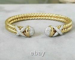 Bracelets Chatelaine en Moissanite Réel Taillé Rond de 1 Ct Plaqué Or Jaune 14k