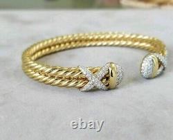 Bracelets Chatelaine en Moissanite Réel Taillé Rond de 1 Ct Plaqué Or Jaune 14k