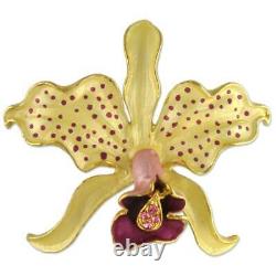 Broche De Fleur D'orchidée En Cristal Plaqué Or Faite Avec Des Éléments Swarovski