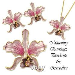 Broche De Fleur D'orchidée En Cristal Plaqué Or Faite Avec Des Éléments Swarovski
