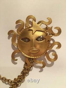 Broche Sun Vintage, Bijoux Joseff, Soleil D'or, Lune, Bijoux Constellation