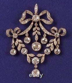 Broche épinglette de mariage en forme de nœud en moissanite véritable taille ronde 2,60 Ct plaquée or blanc 14K