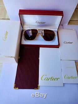 Cartier Vendome Rare Lunettes De Soleil D'or De 1983s Plaqué Louis Réservoir Platinum Fullset