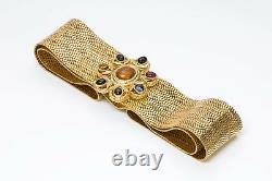 Chanel 1996 Maison Gripoix Camellia Glass Byzantine Style Gold Plated Metal Belt
