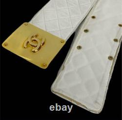 Chanel Matrasse Logo Plate Large Ceinture En Or Boucle Blanche Accessoires Vintage