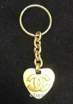 Chanel Paris Vintage CC Coco Mark Heart Shape Or Plaqué Key Ring Bag Charm