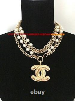 Chanel Pearl XXL 2.5 CC Pendant 24k Plaqué Or Necklace Auth Rare Vintage Find