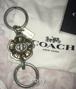 Coach Tea Rose Turnlock Valet Clés Fob Ringnwt Valet Clés Fob Silver/gold Withbag