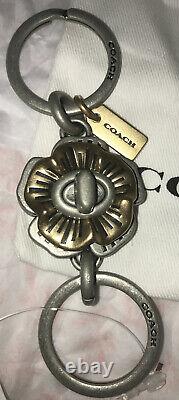 Coach Tea Rose Turnlock Valet Clés Fob Ringnwt Valet Clés Fob Silver/gold Withbag