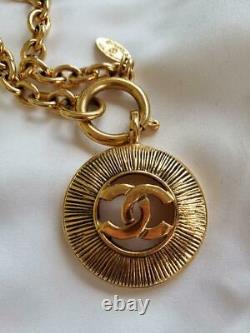 Collier Chanel CC Logo Circle Pendentif Chaîne Plaquée Or Vintage Authentique