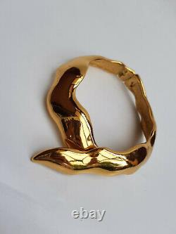 Collier Ysl. Yves Saint Laurent Rive Gauche Vintage Fuego Gold Tone Rigid Choke