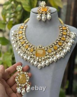 Collier choker en saphir Kundan de style Bollywood plaqué or indien - ensemble de bijoux