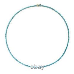 Collier de tennis en turquoise simulée de coupe ronde de 7,00 Ct, plaqué or jaune 14k 16'.