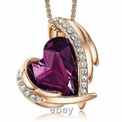 Collier pendentif en forme de cœur, améthyste de laboratoire de 3 carats, coupe en forme de cœur, plaqué or rose 14 carats