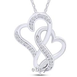 Diamond Swirl Double Coeur Interlock Pendentif Collier 14k Or Blanc Plaqué 18