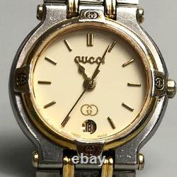 Gucci 9000l 9000-l Date Or Plaqué Acier Inoxydable Ladies Watch Quartz Travail