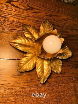 Hans Kogl Genuine Gold Plaqué Flush Metal Flower Light Vintage