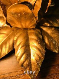 Hans Kogl Genuine Gold Plaqué Flush Metal Flower Light Vintage